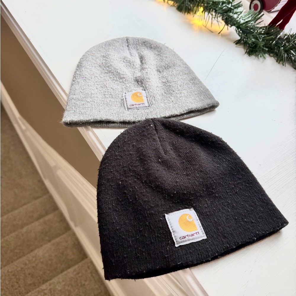 2 Carhartt Black and Gray Beanies